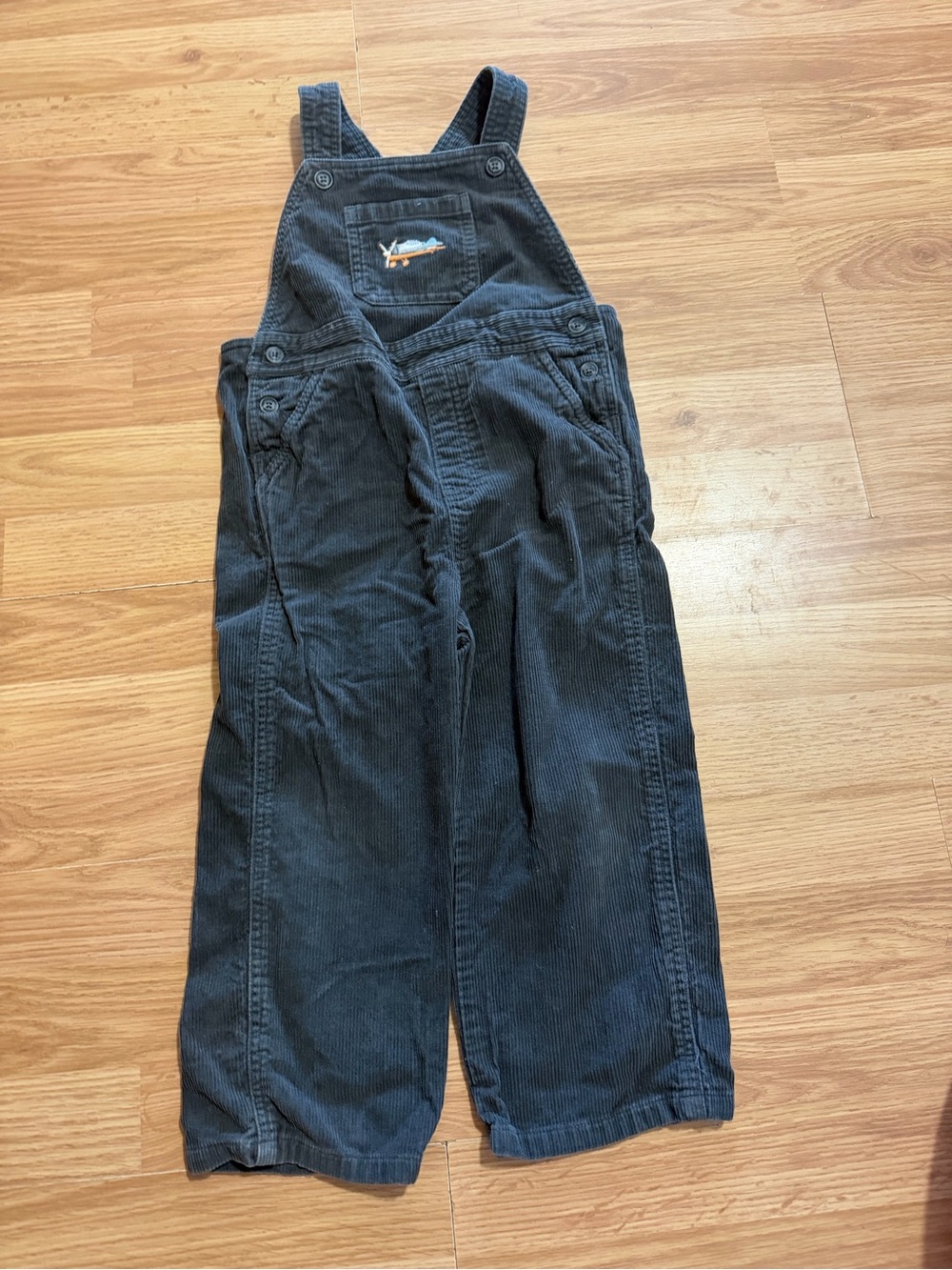 Janie and Jack Dark Gray Corduroy Overalls with airplane Patch